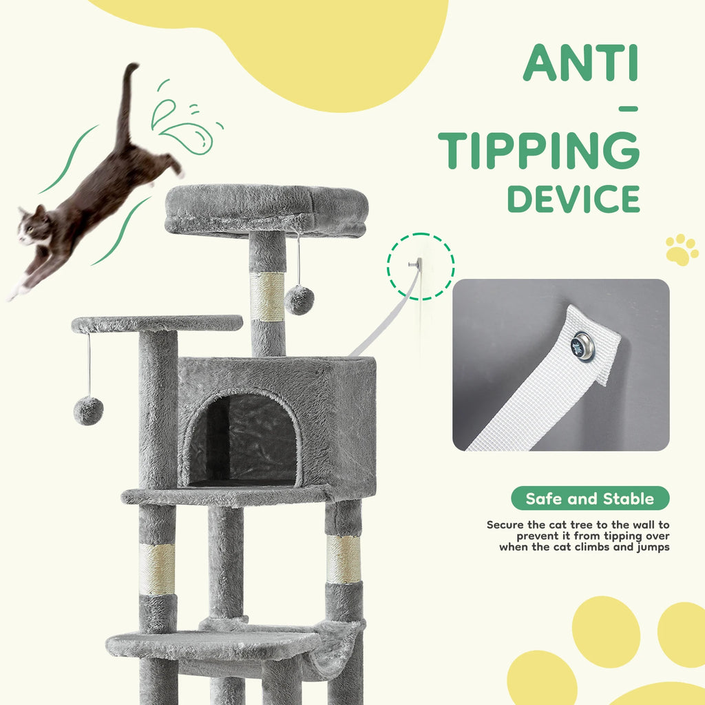 Tall Multi-Cat Climbing Tower with Condo, Hammock, and Scratching Posts