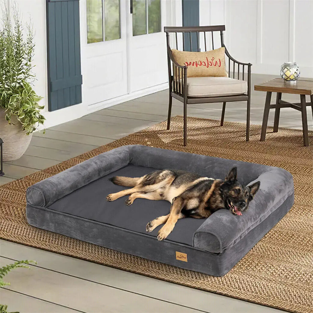 Large Washable Dog Mattress with Bolster Edges and Non-Slip Base