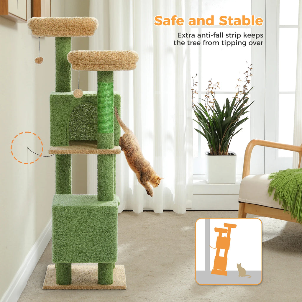 Indoor Cat Tower with Two Condos, Perches, and Scratching Posts