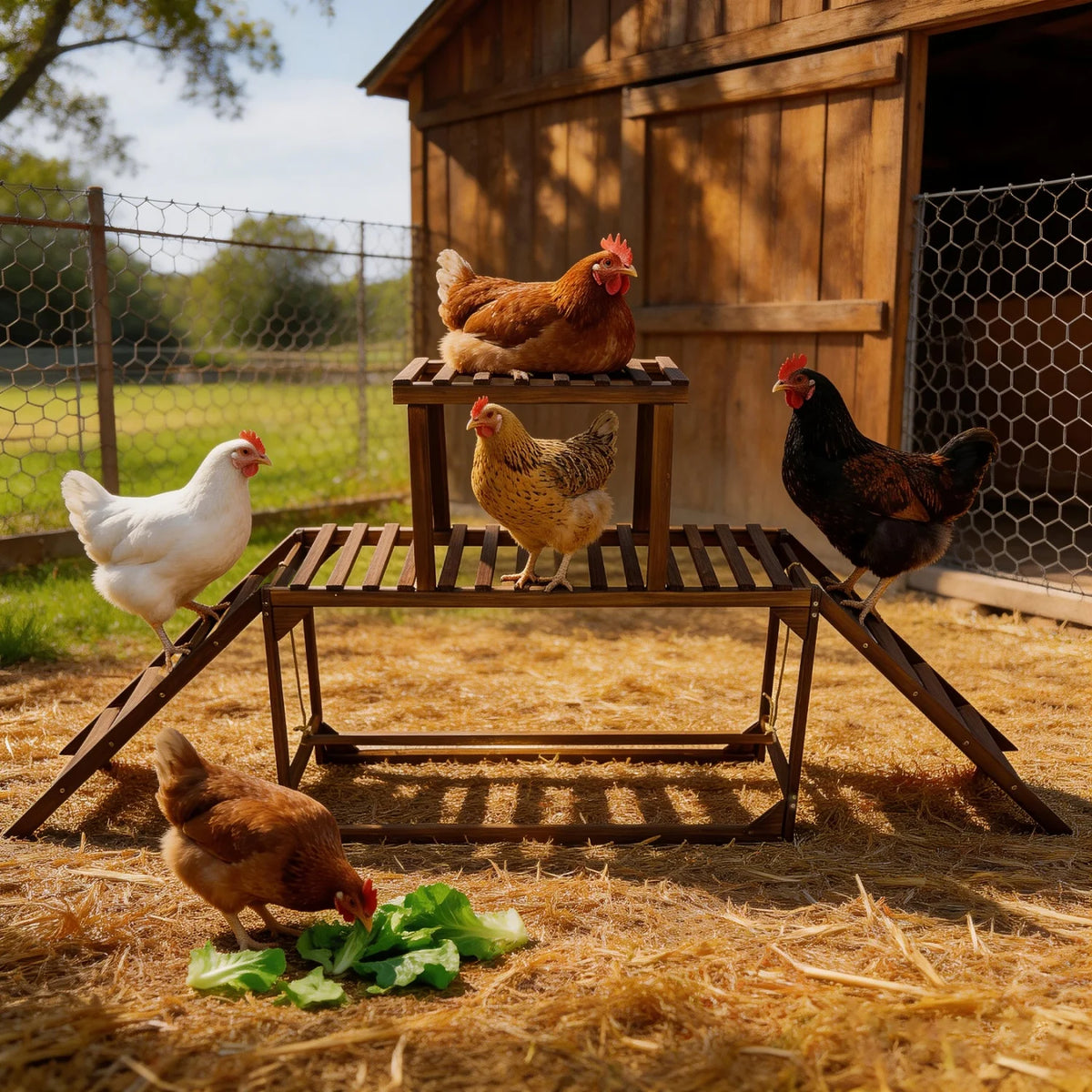 Chicken Coop Climbing Ladder with Swing and Roosting Perch