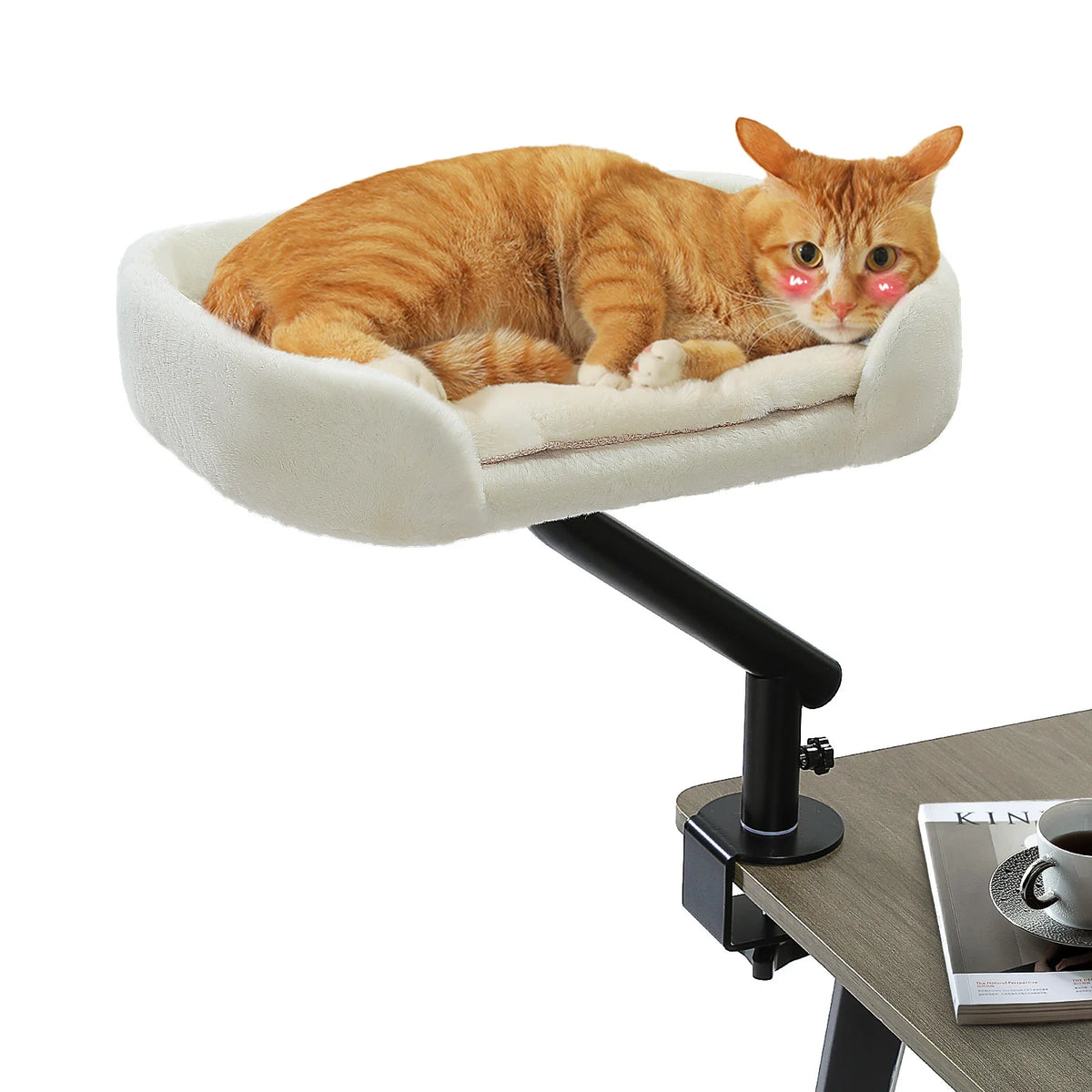 360° Rotatable Cat Desk Bed with Adjustable Clamp Mount