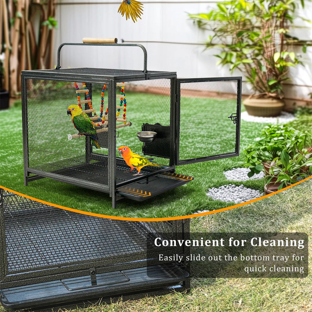Portable Bird Cage Playpen with Perch, Swing, and Feeding Bowls