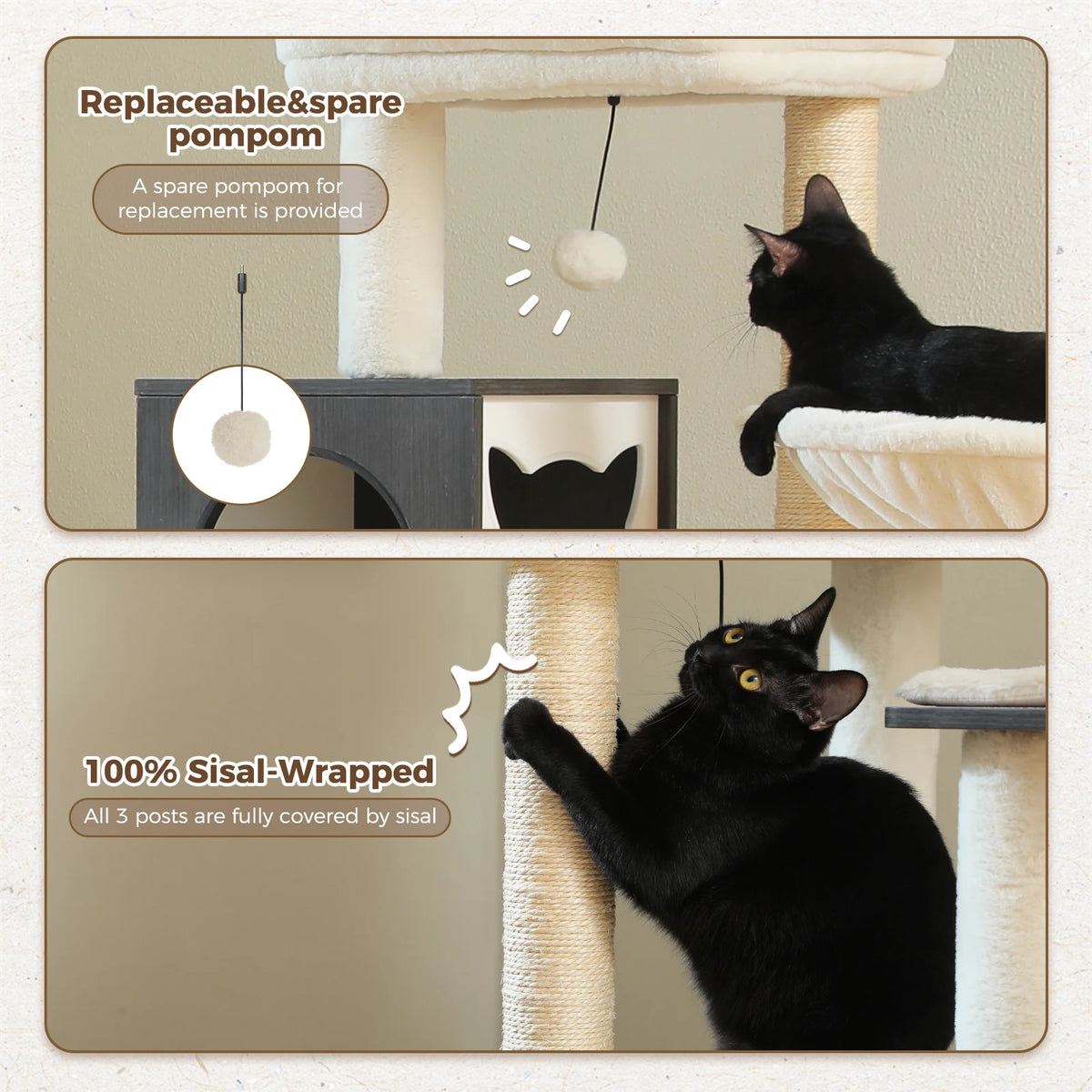 Multi-Level Indoor Cat Tower with Litter Box Cabinet and Hammock