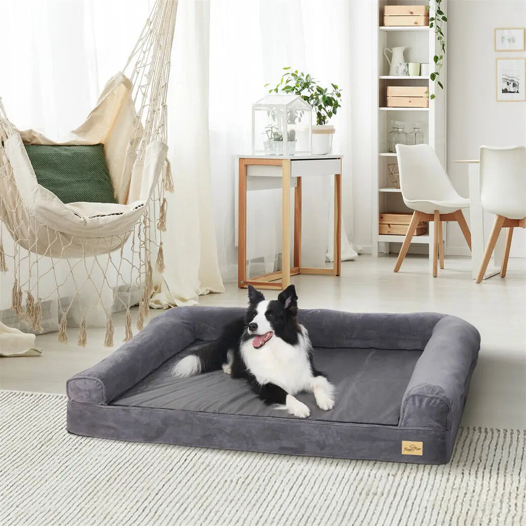 Large Washable Dog Mattress with Bolster Edges and Non-Slip Base