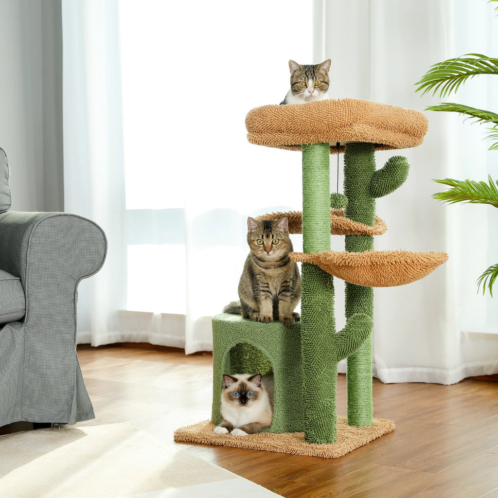Multi-Level Cactus Cat Tree with Scratching Post and Condo Nest