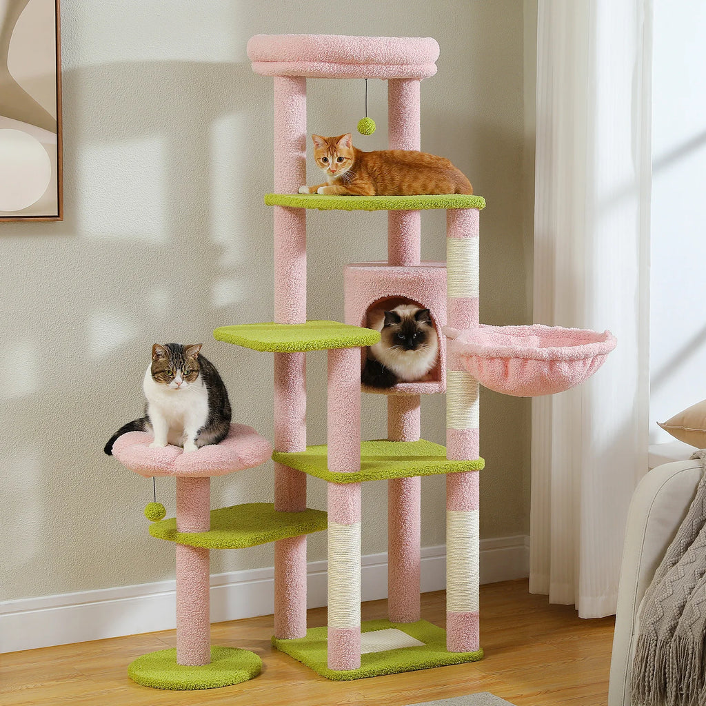 Multi-Level Indoor Cat Tree with Condo, Hammock, and Scratching Post