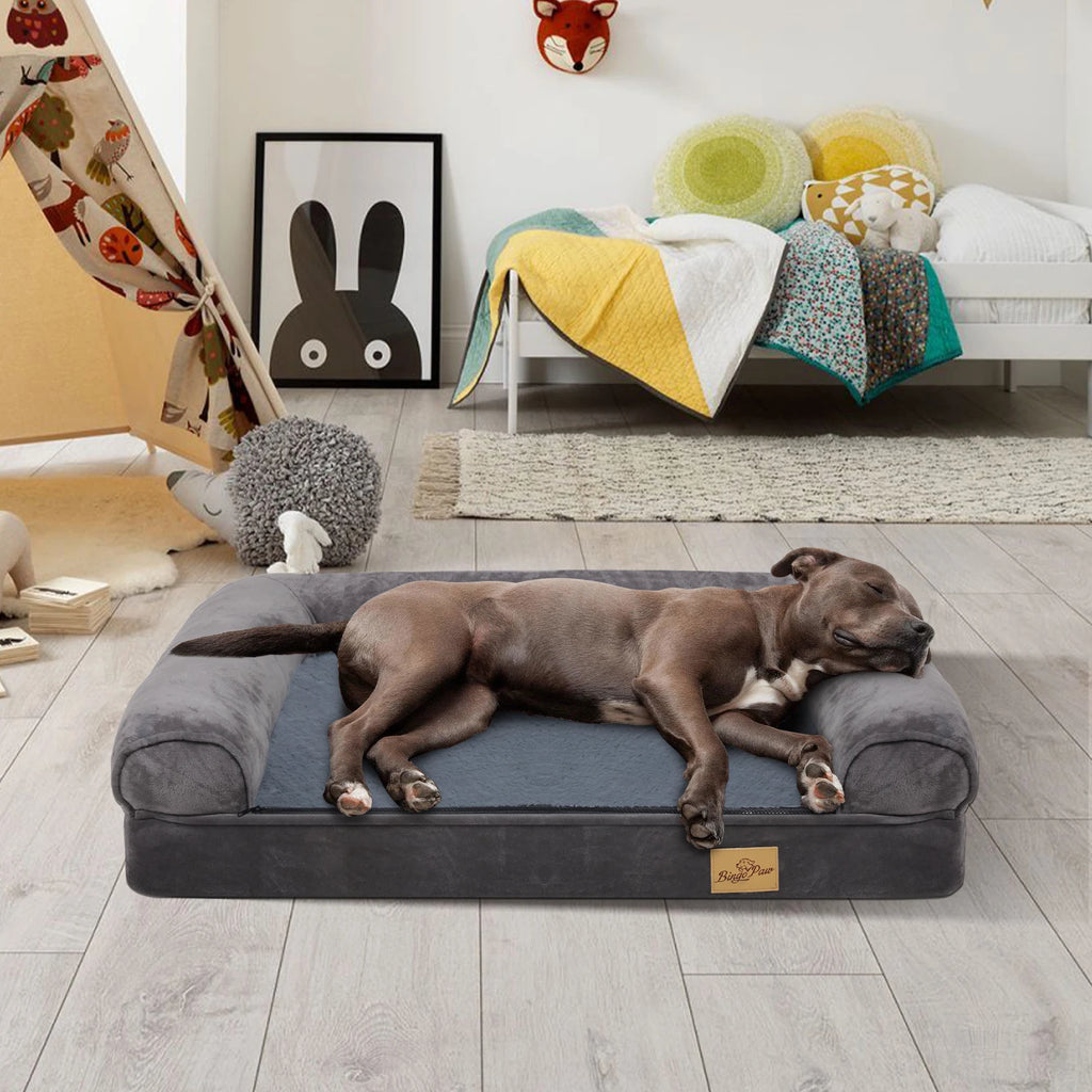 Sofa-Style Dog Bed with Raised Bolster Rim and Cushioned Base