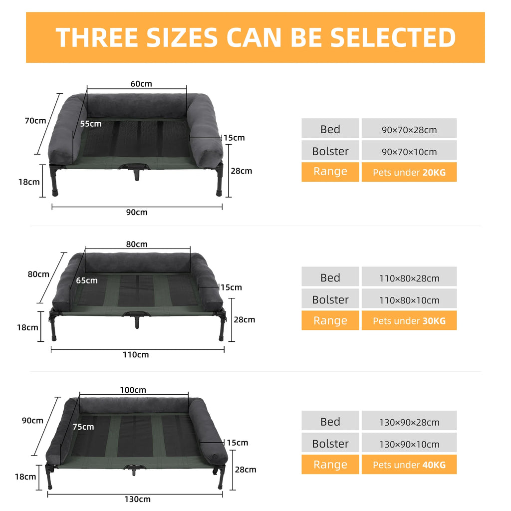Elevated Pet Lounger with Two Covers and Detachable Bolster