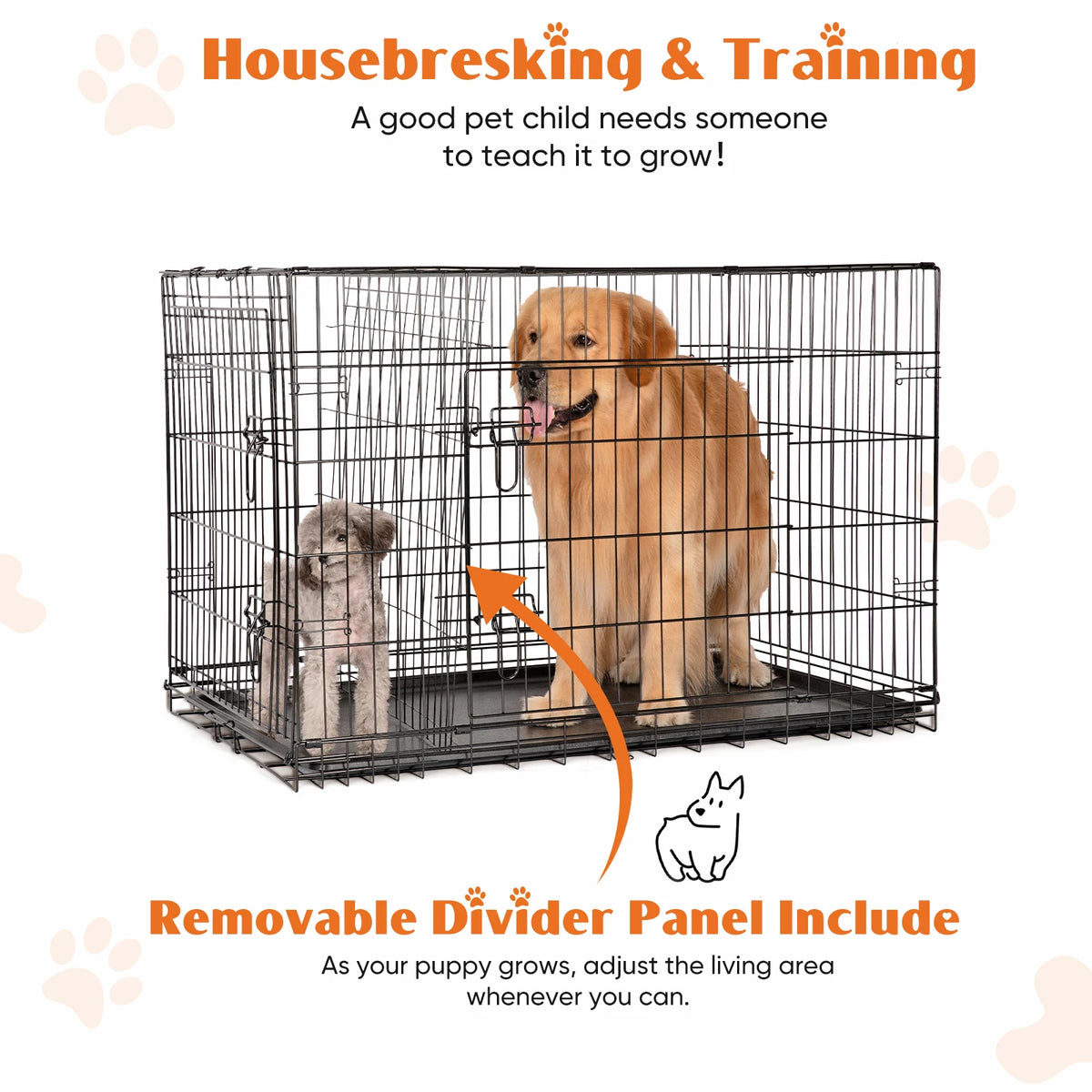 Folding Double Door Wire Dog Crate with Leak-Proof Pan