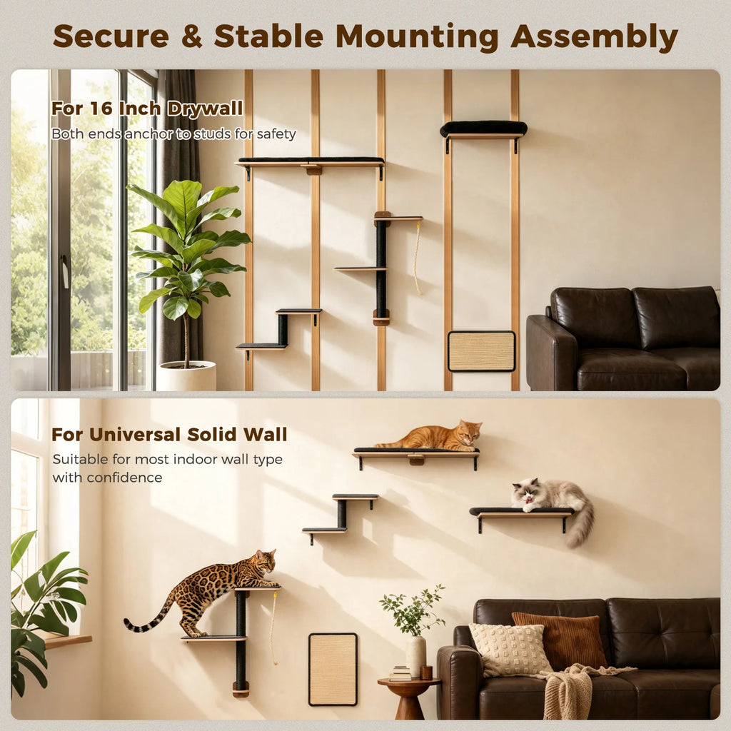 Modular Wall-Mounted Cat Climbing Set with Perches and Scratching Posts