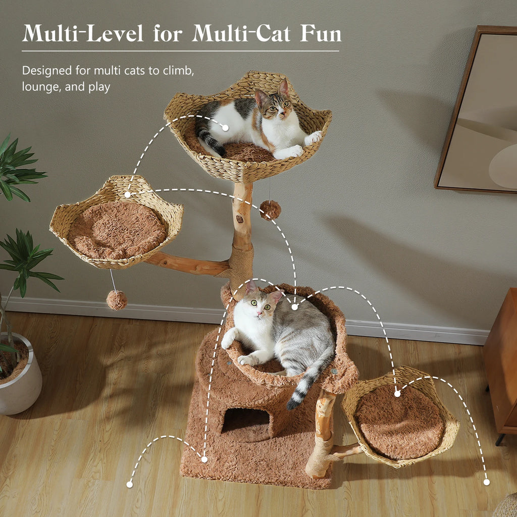 Multi-Level Indoor Cat Tower with Scratching Post and Cozy Den