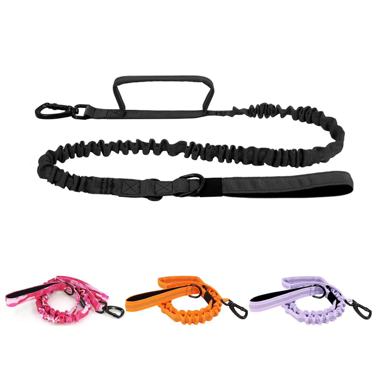 Dual-Handle Dog Leash with Shock-Absorbing Bungee for Walks and Training