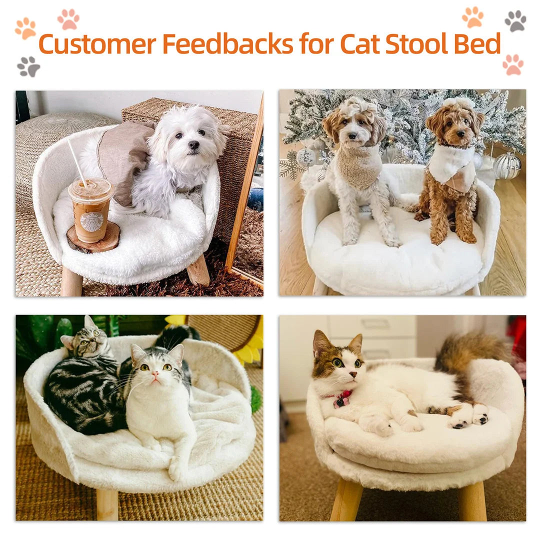 Plush Cat Bed Nesting Chair with Washable water-ready Cushion and Wood Legs