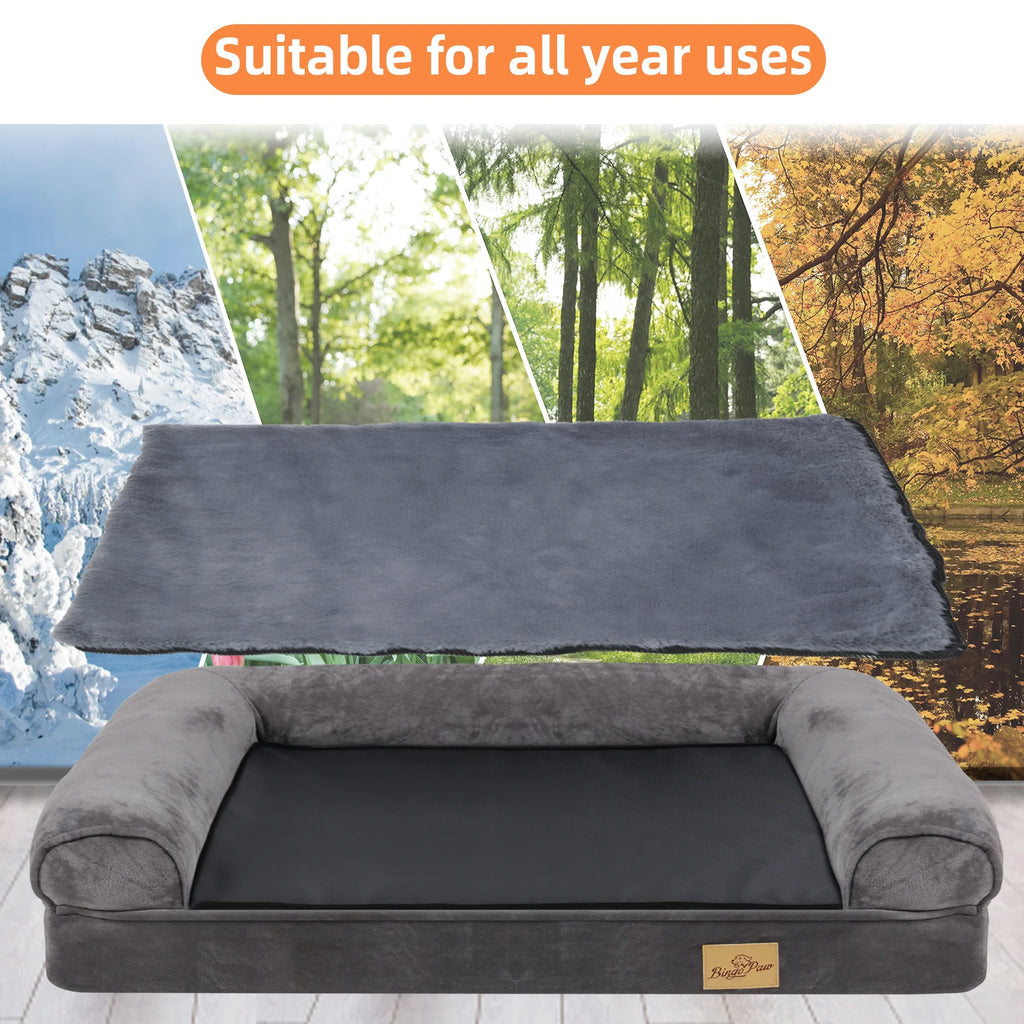 Sofa-Style Dog Bed with Raised Bolster Rim and Cushioned Base