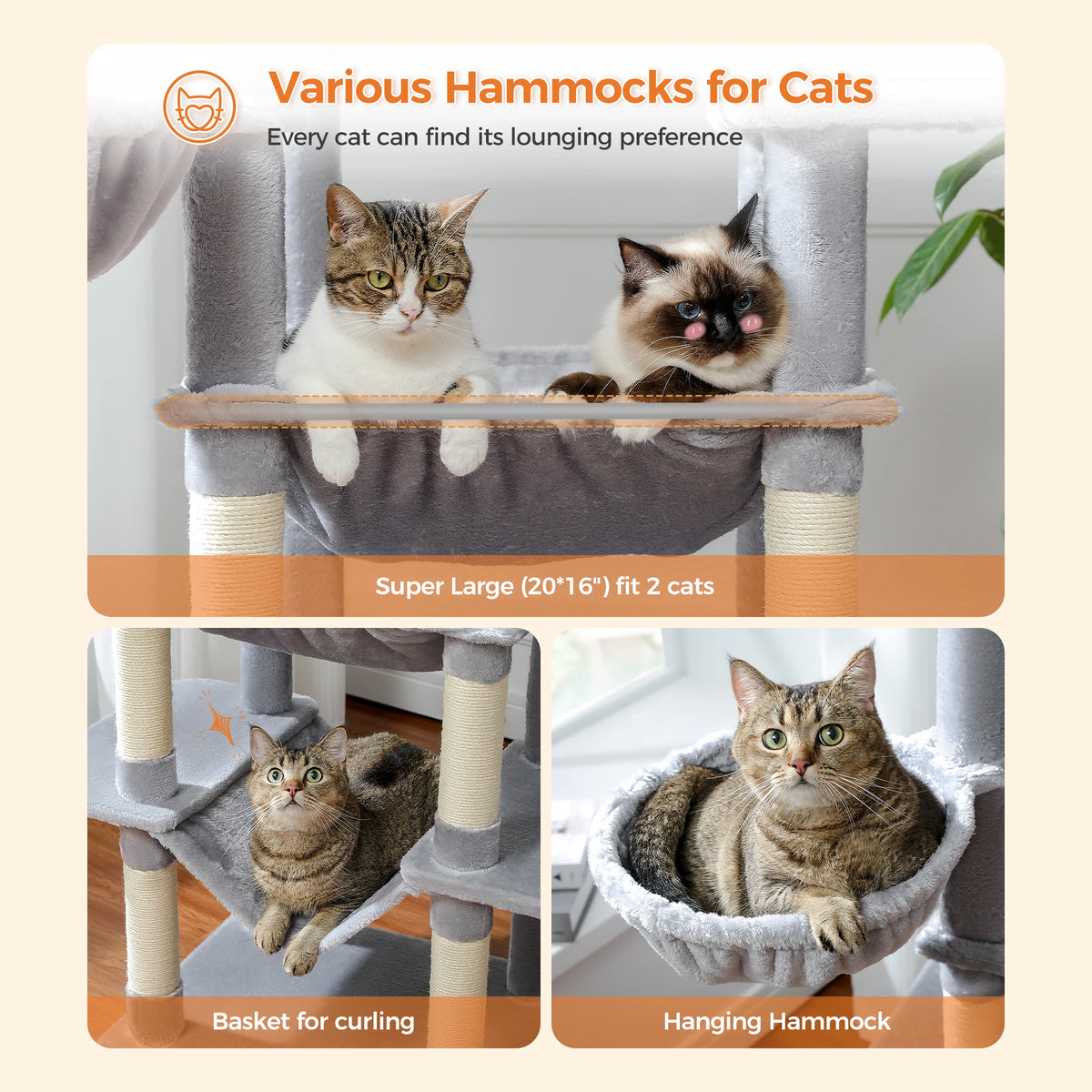 Multi-Level Cat Tower with Oversized Hammock and Climbing Perches