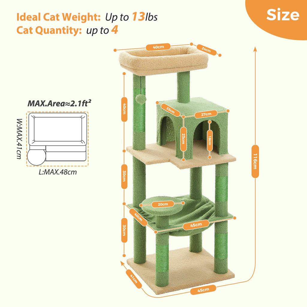 Five-Level Indoor Cat Tower With Hammock, Condo, and Top Perch