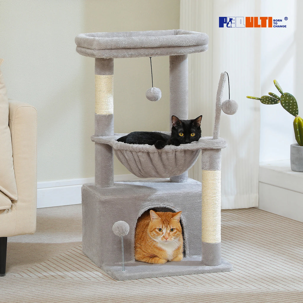 4-in-1 Indoor Cat Tower with Condo, Hammock, and Sisal Scratching Post