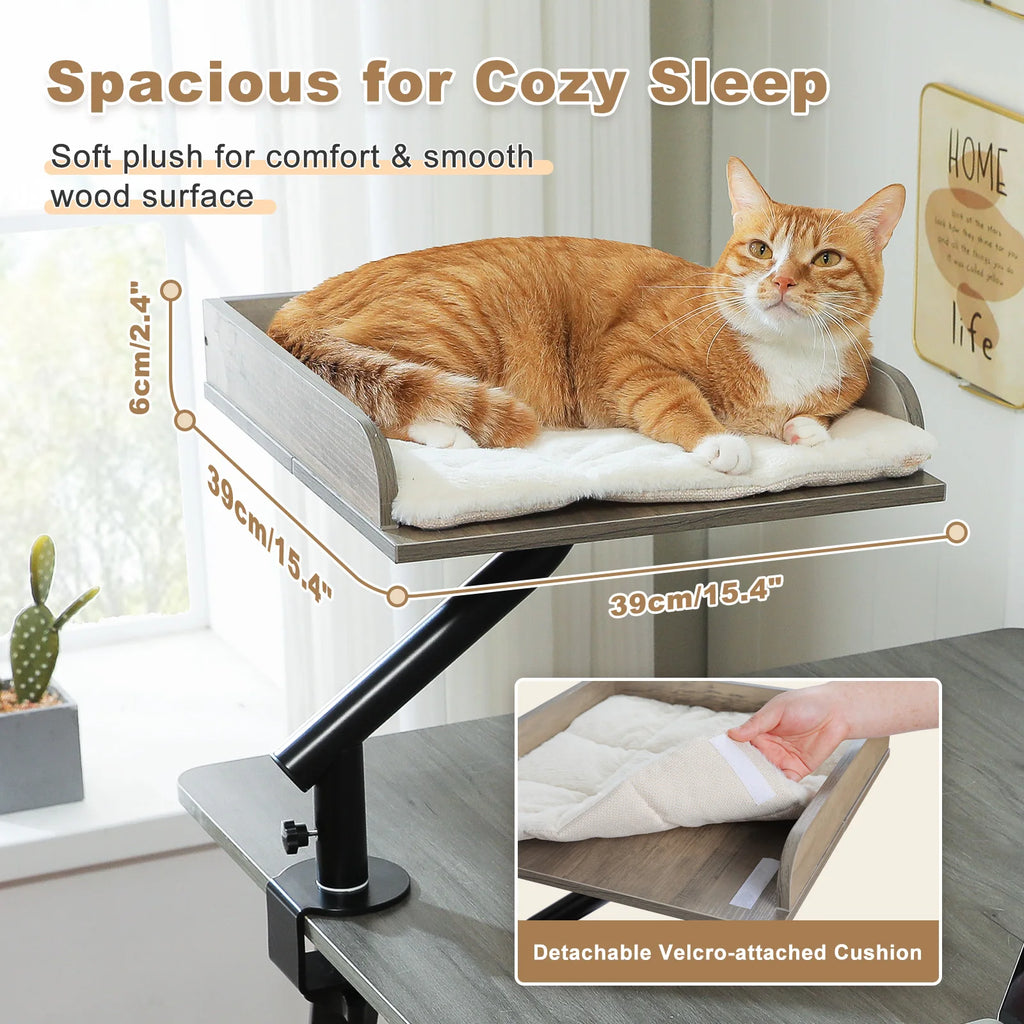 360° Rotatable Cat Desk Bed with Adjustable Clamp Mount