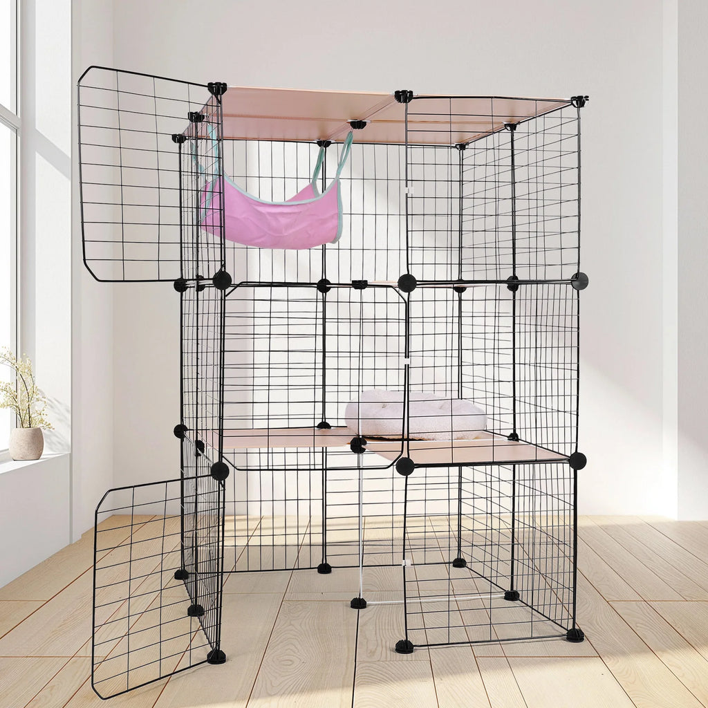 3-Tier Indoor Cat Enclosure with Hammock and Bed