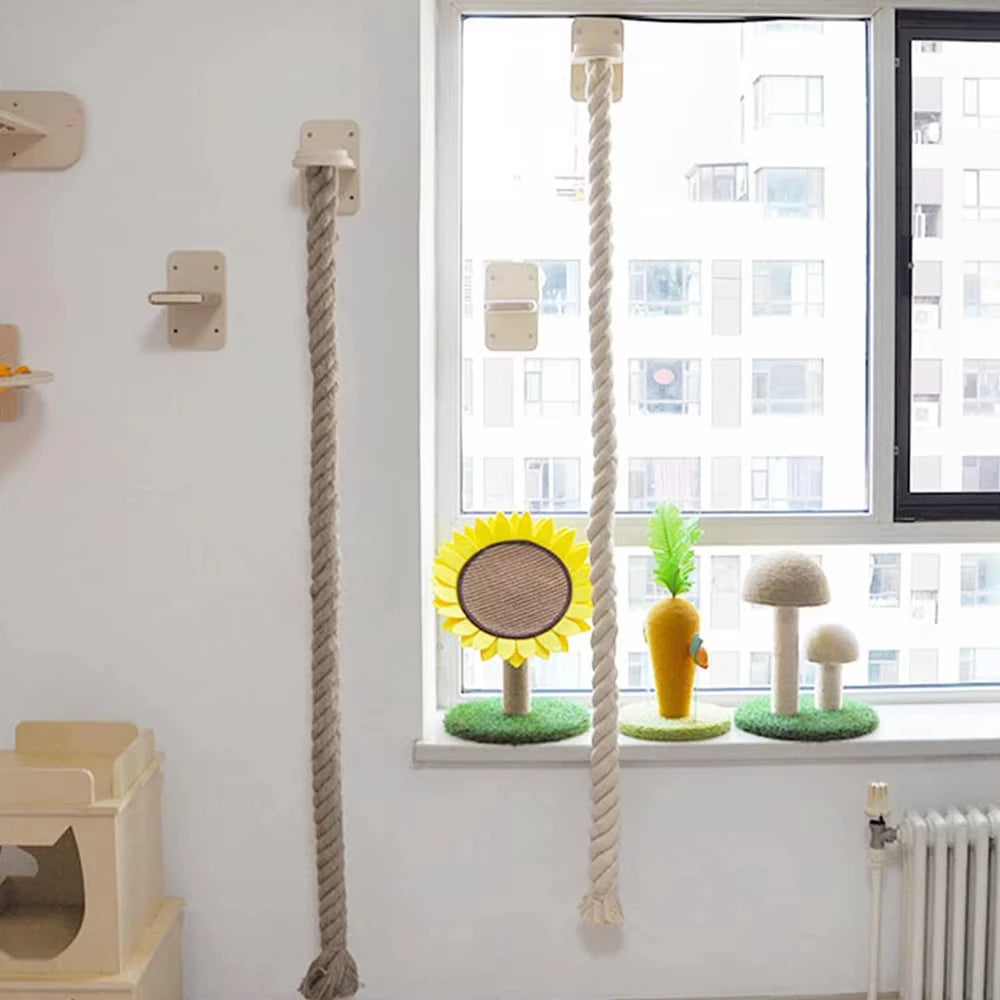 Wall-Mounted Cat Climbing Shelf and Rope Scratching Post