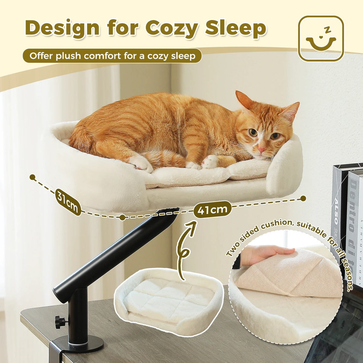 360° Rotatable Cat Desk Bed with Adjustable Clamp Mount