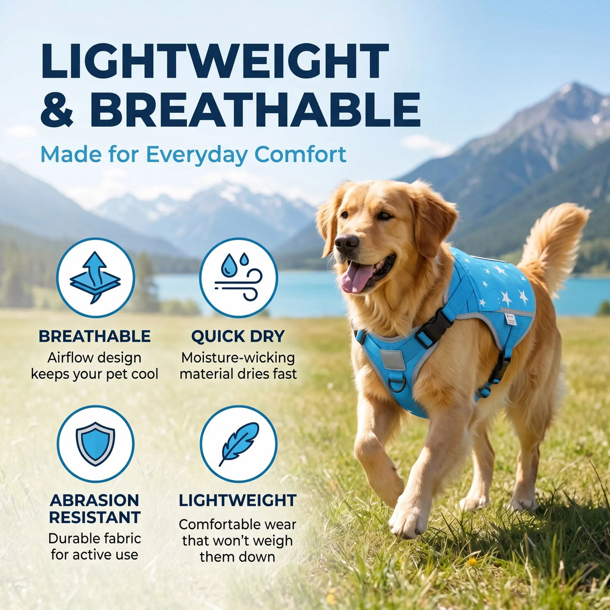 Dog Cooling Vest Harness with Freezer Packs for Hot Weather Walks