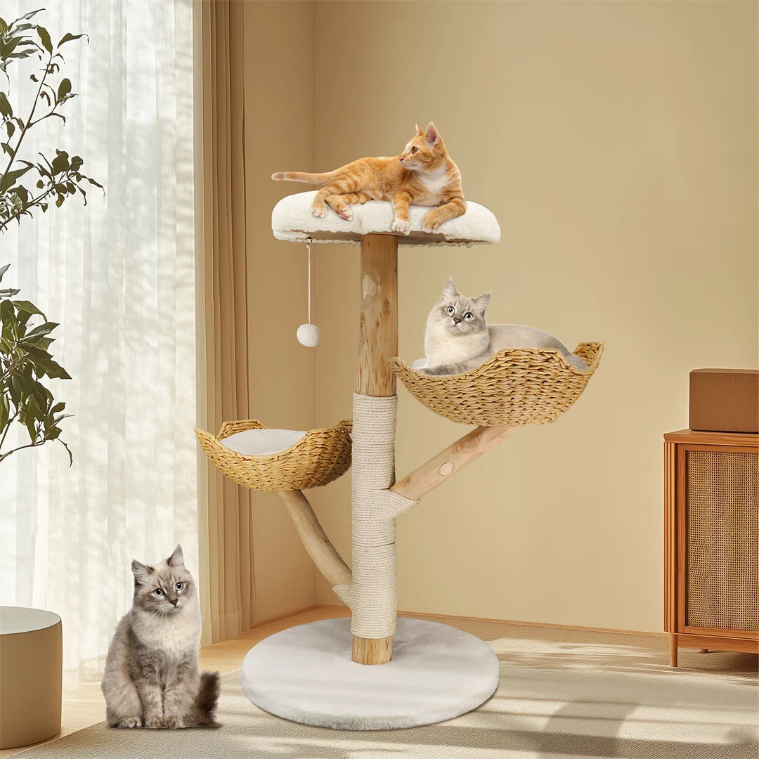 Multi-Level Cat Climbing Tower with Cushioned Platforms and Scratching Post