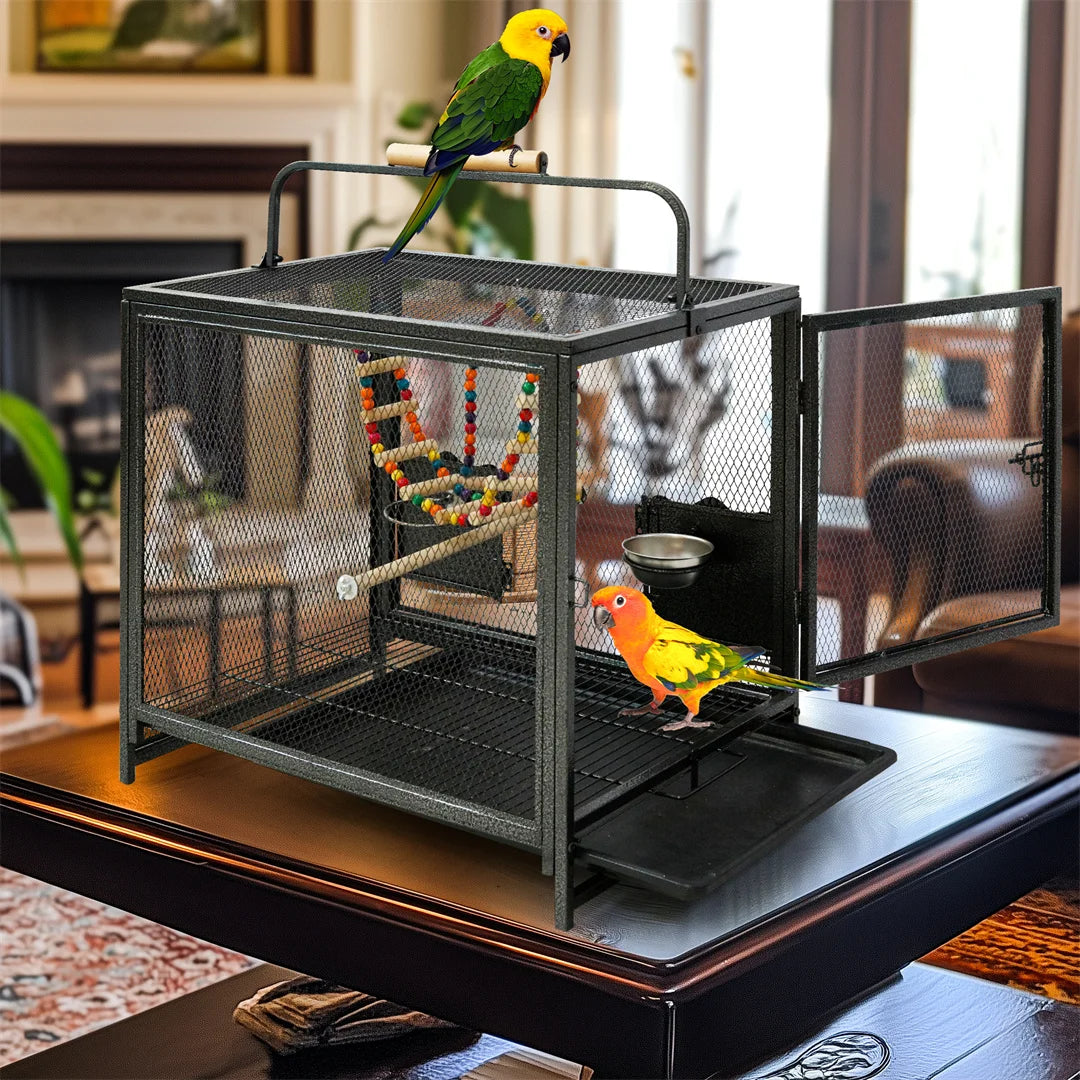 Portable Bird Cage Playpen With Swing Toys and Feeding Bowls
