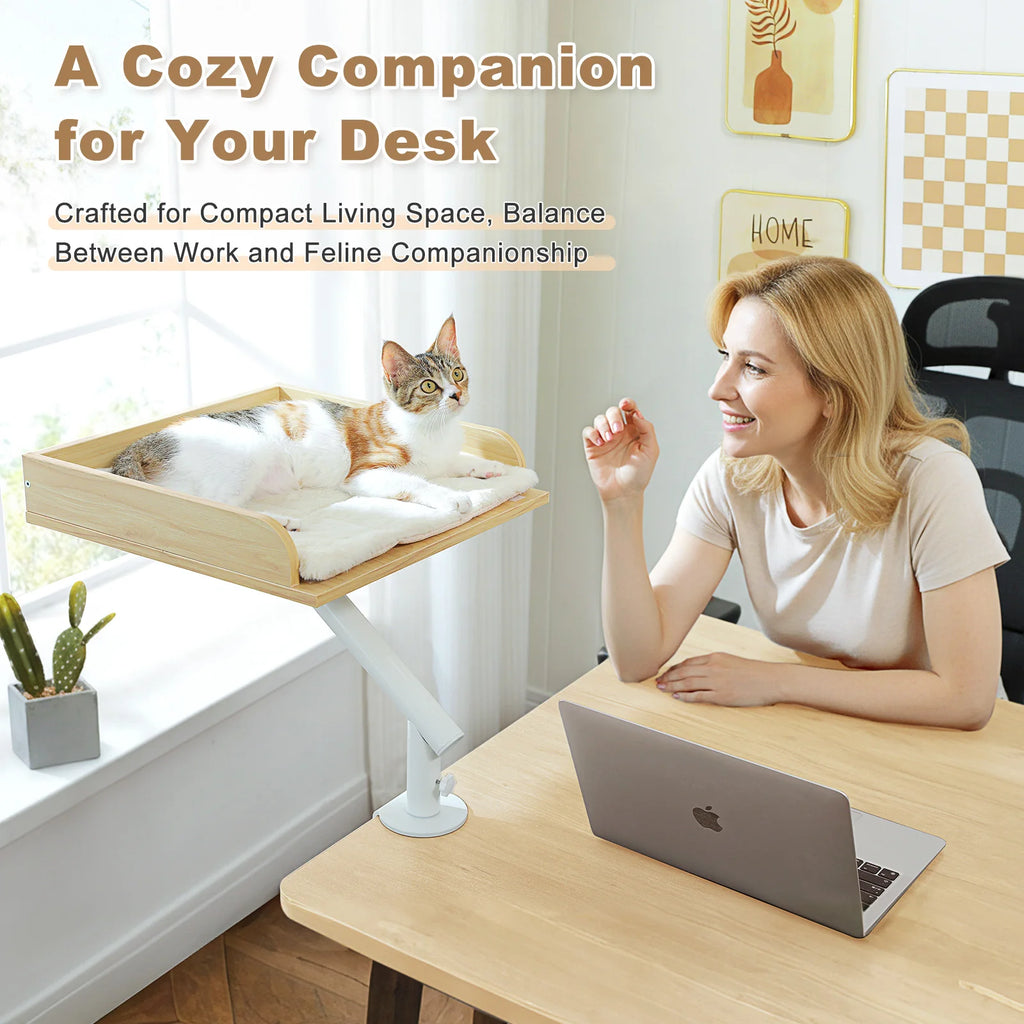 360° Rotatable Cat Desk Bed with Adjustable Clamp Mount