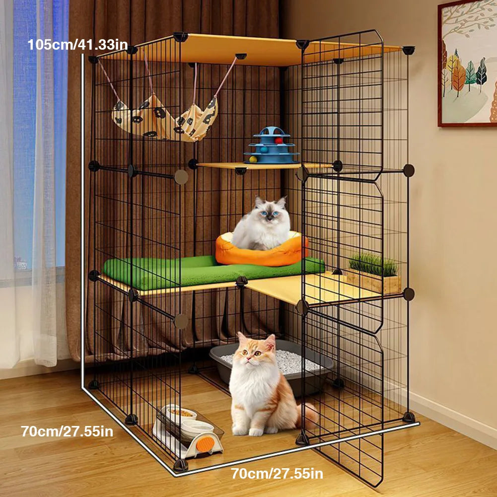 3-Tier Indoor Cat Enclosure with Hammock and Bed