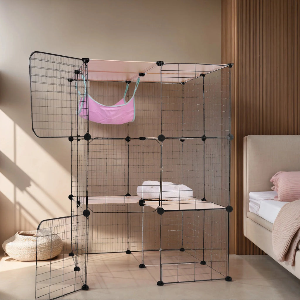 3-Tier Indoor Cat Enclosure with Hammock and Bed
