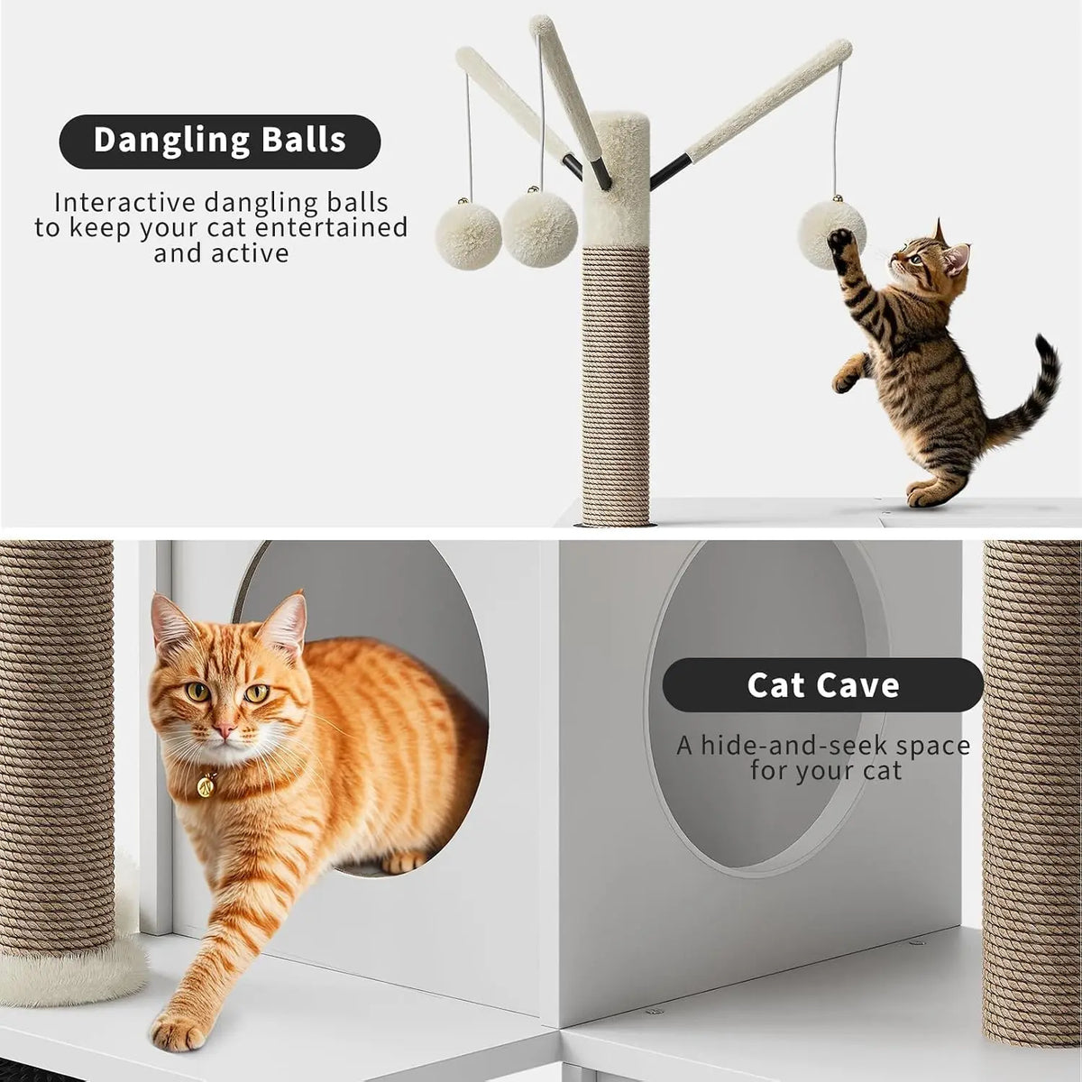 Multi-Level Cat Tower with Hidden Litter Box Cabinet, Soft Perch, and Scratching Posts