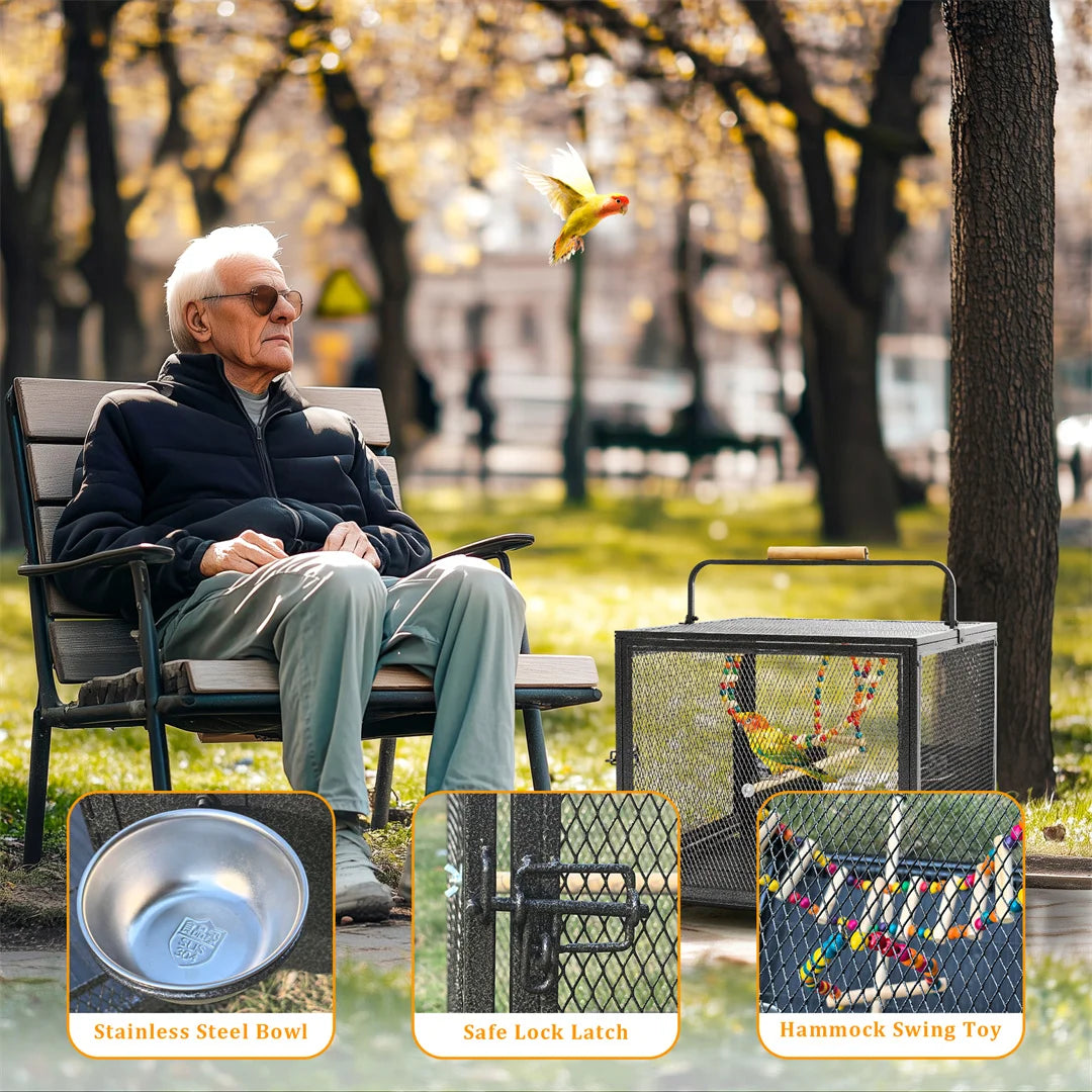 Portable Bird Cage Playpen with Perch, Swing, and Feeding Bowls