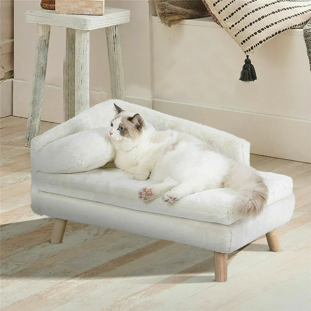 L-Shaped Elevated Pet Sofa with Plush Cushion and Pillow
