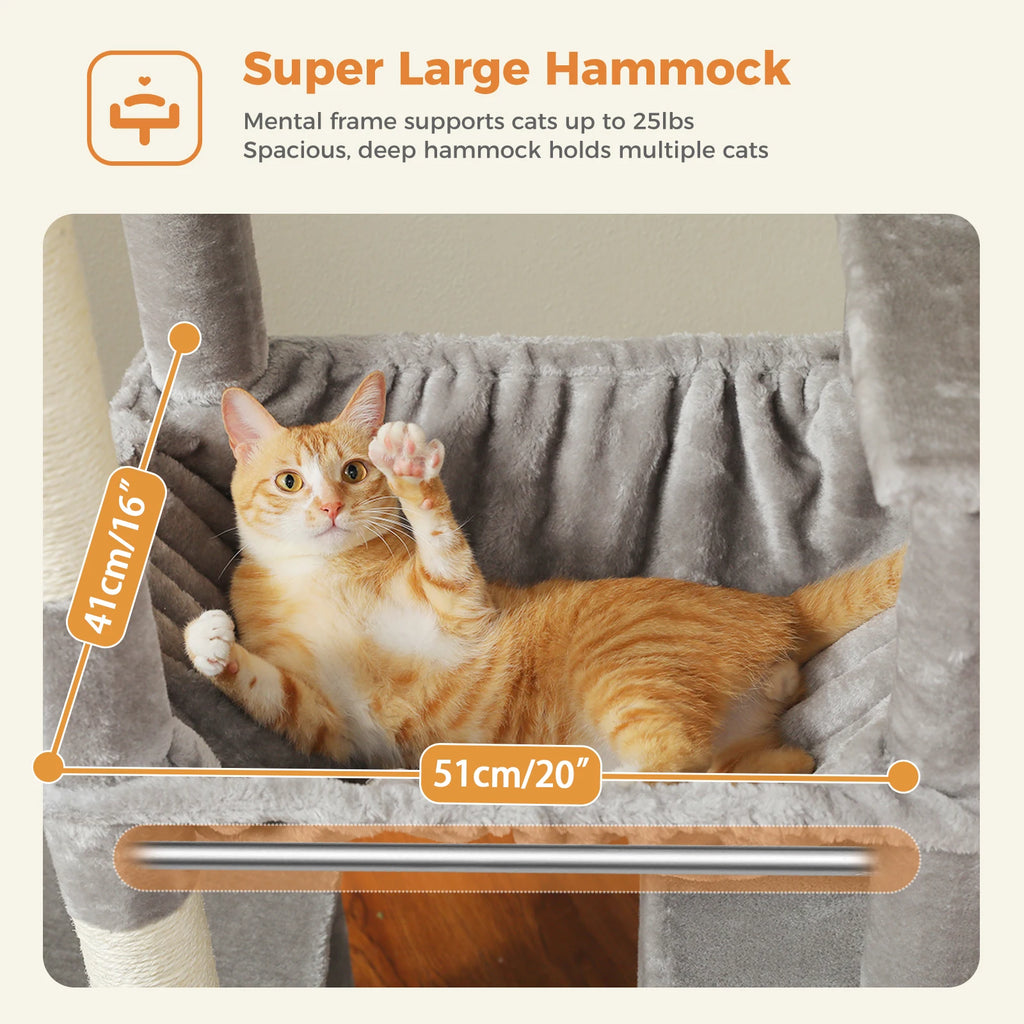 Tall Multi-Level Cat Tower for Large Cats with Two Condos and Scratching Posts