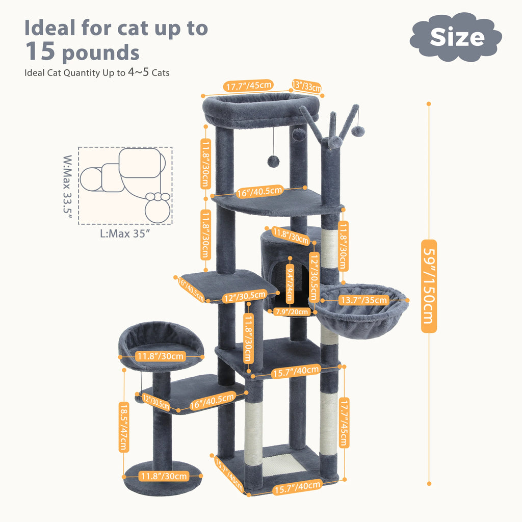Multi-Level Indoor Cat Tree with Condo, Hammock, and Scratching Post