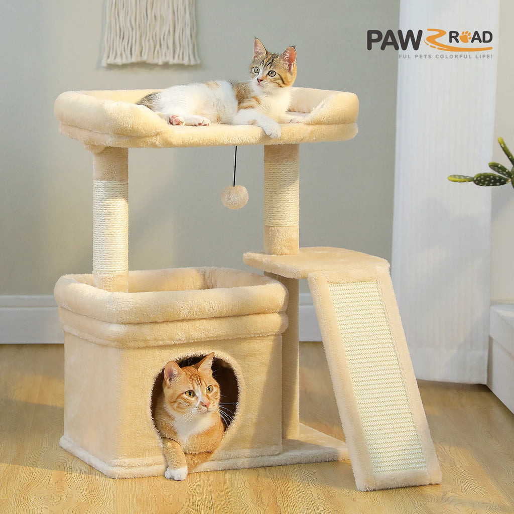 Small Indoor Cat Tower with Sisal Scratching Posts and Wide Top Perch