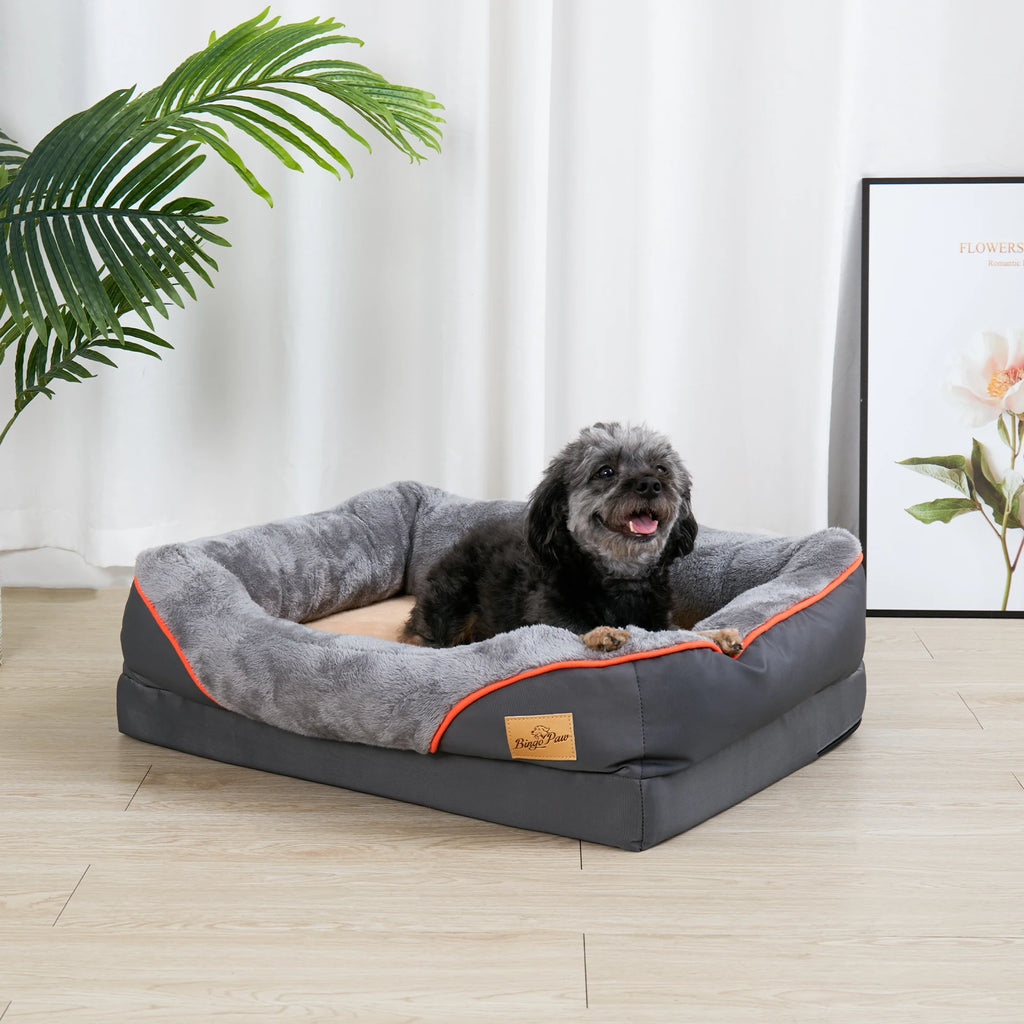 Super Soft Foam Dog Bed with Padded Bolster and Removable Cover