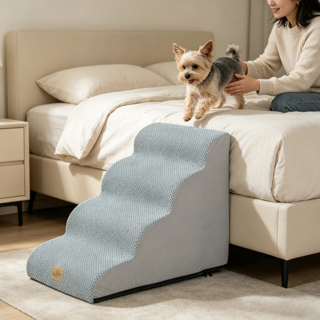 Curved Dog Stairs with Removable Cover for Sofa and Bed