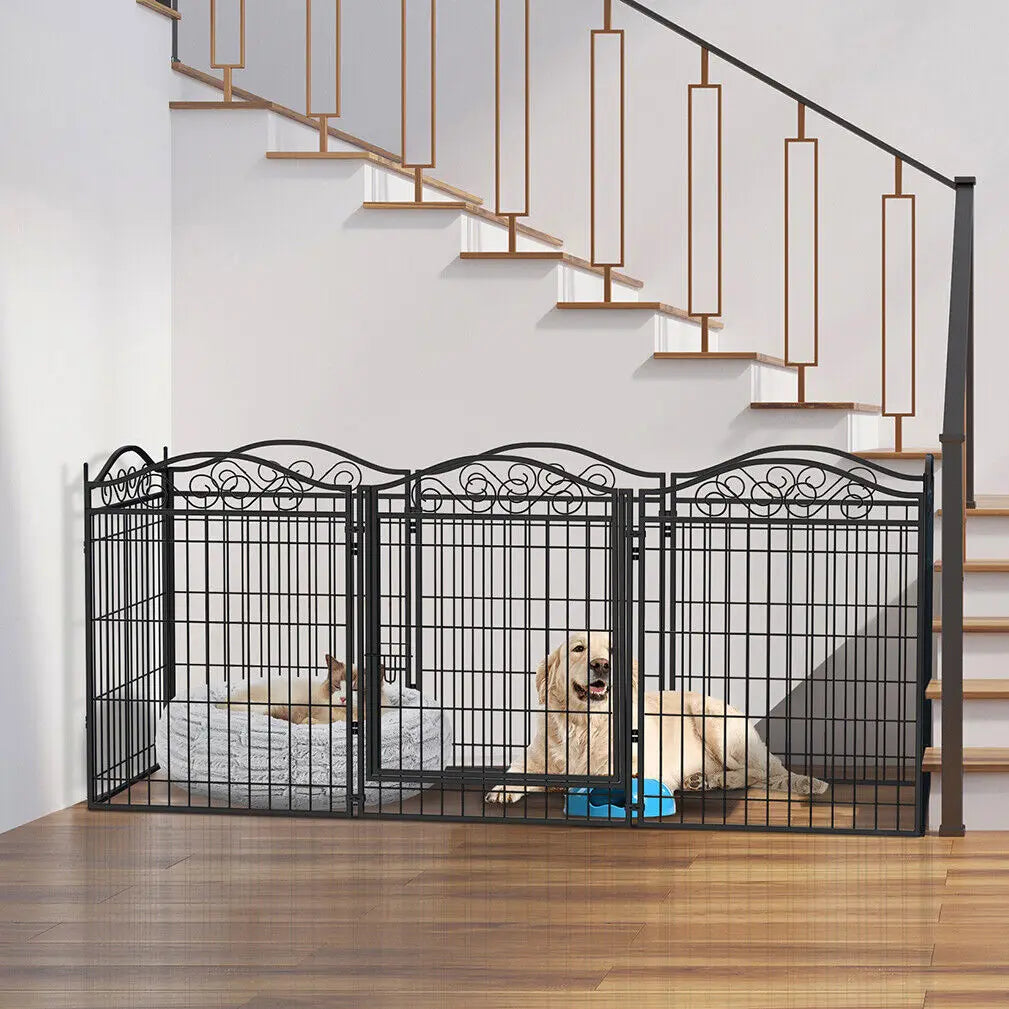 Foldable Eight-Panel Dog Playpen with Gate for Indoor and Outdoor Use