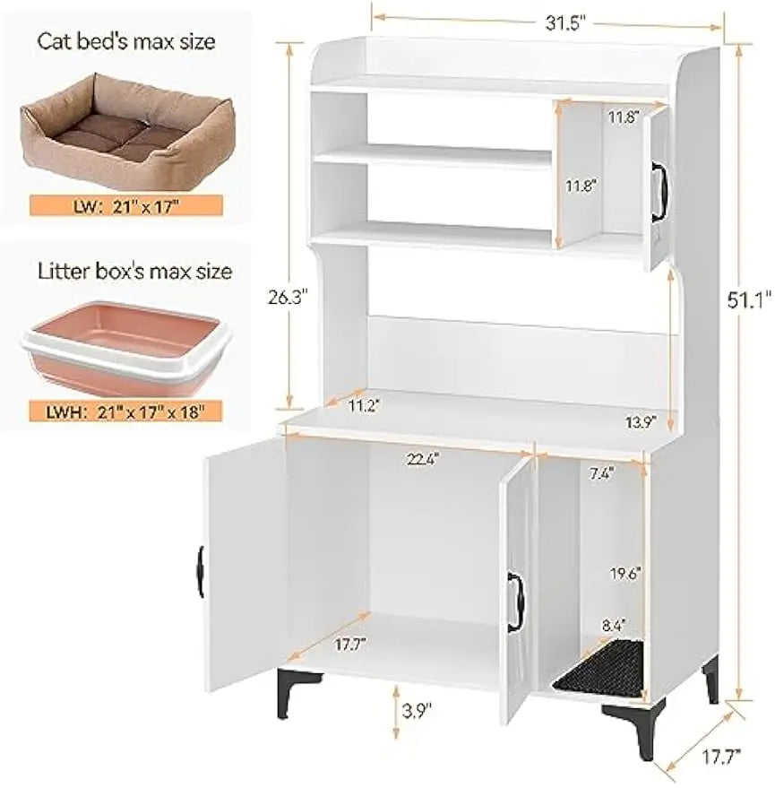 Hidden Cat Litter Box Enclosure with Storage and Dog-Resistant Design