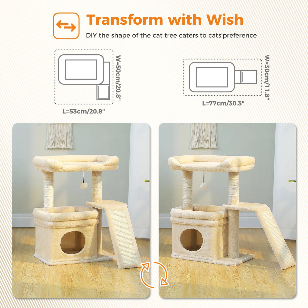 Small Indoor Cat Tower with Sisal Scratching Posts and Wide Top Perch