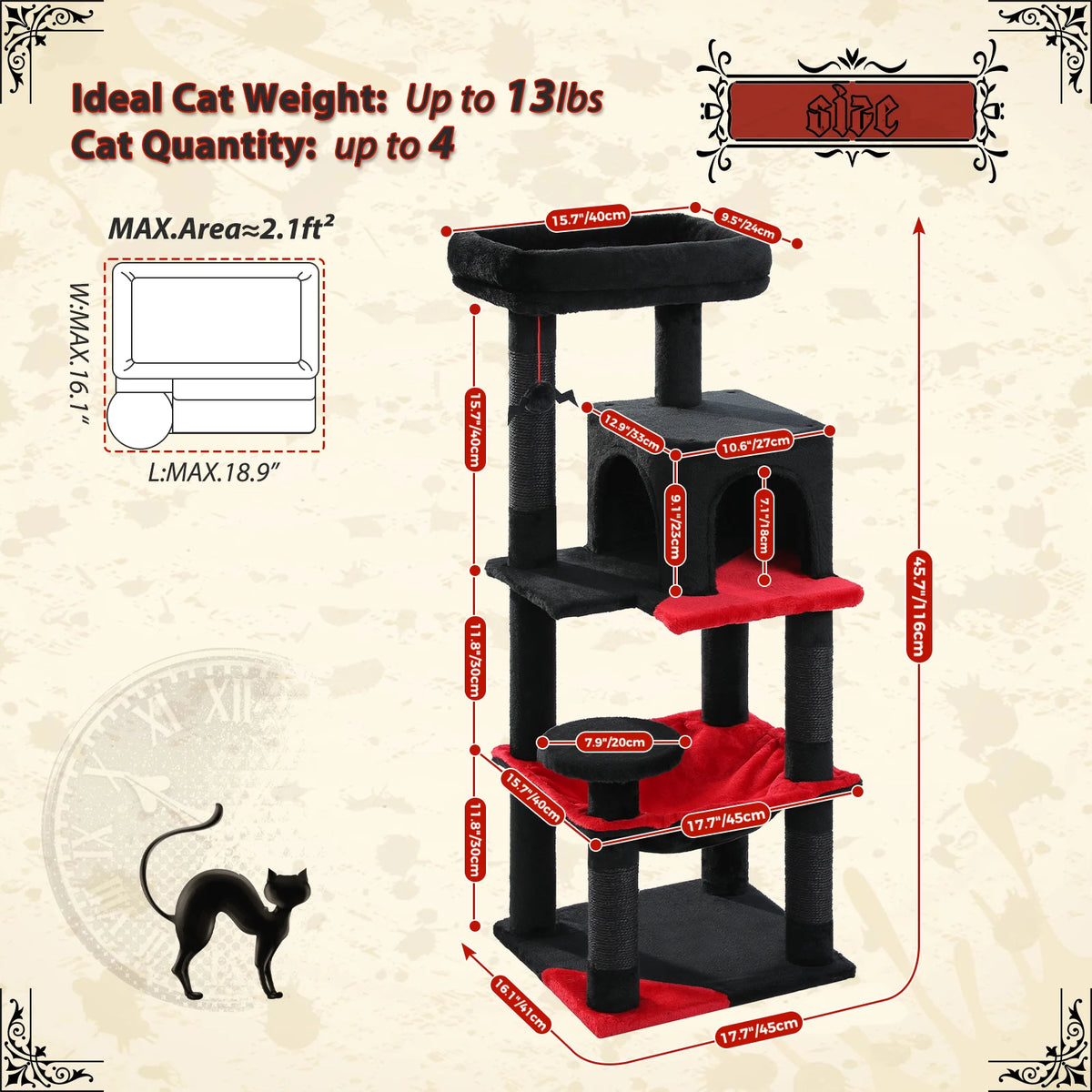 Indoor Cat Tree with Hammock, Condo, Top Perch, and Sisal Scratching Posts