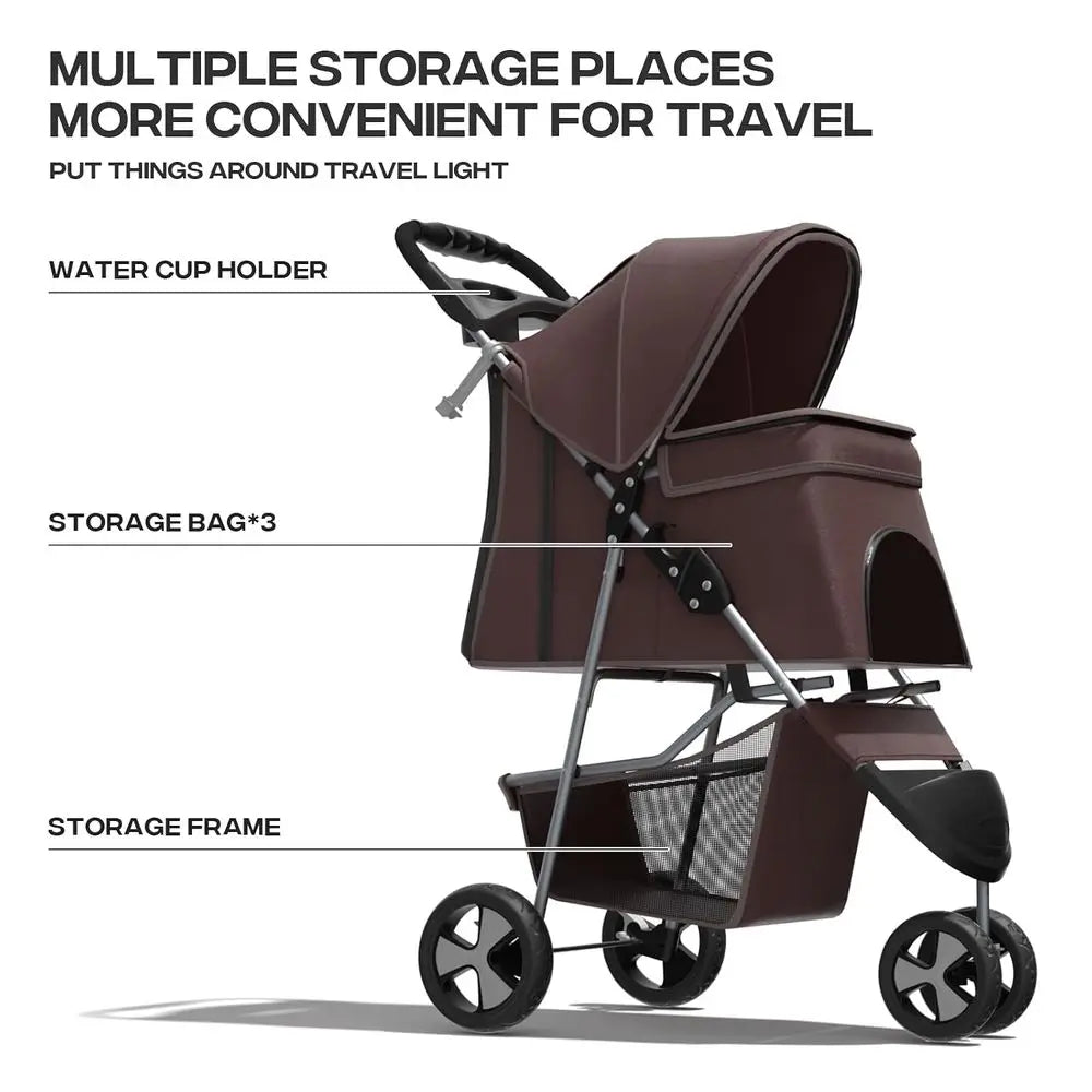 Foldable Pet Stroller with Swivel Front Wheel and Storage Basket