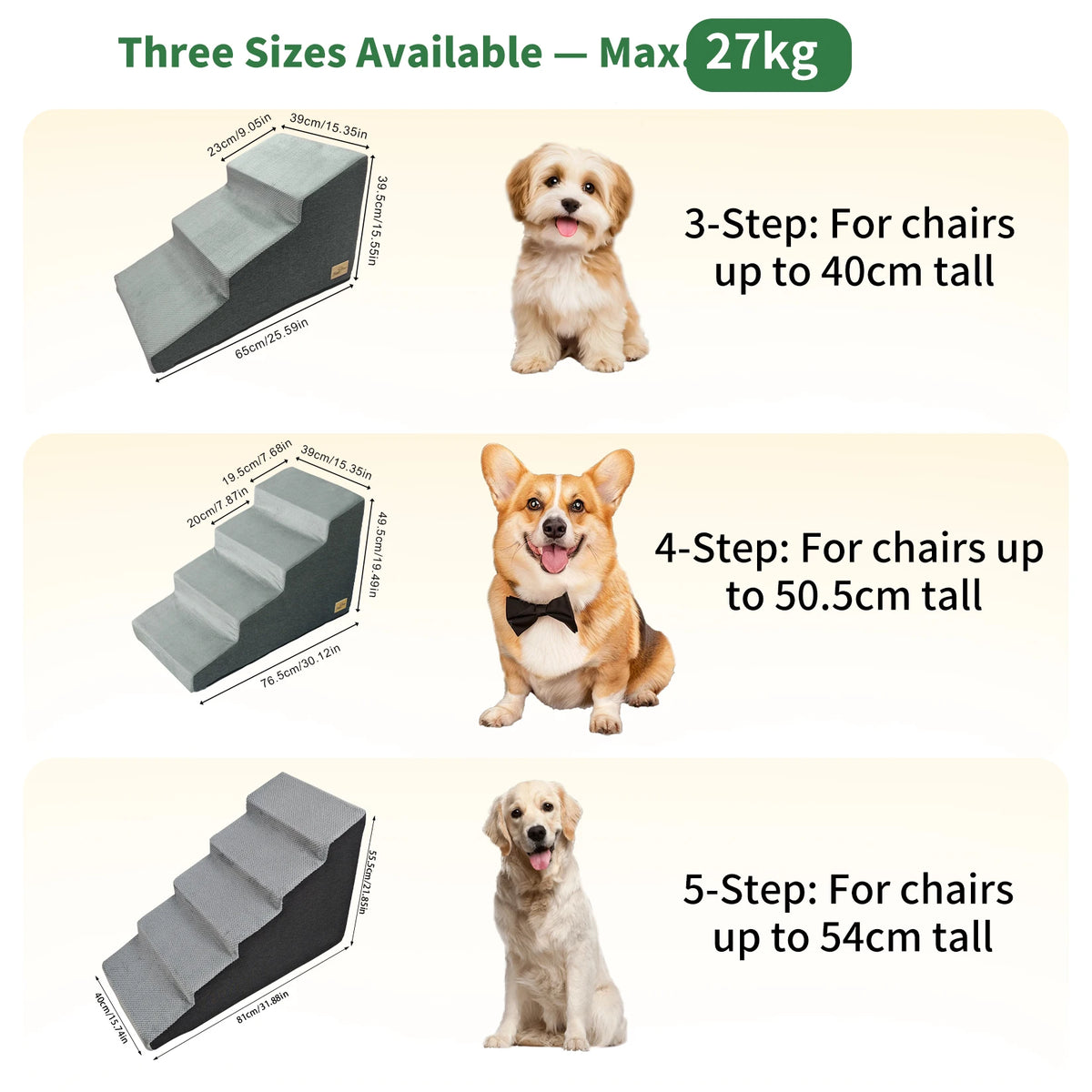 Non-Slip Dog Stairs for High Beds and Sofas with Washable Cover