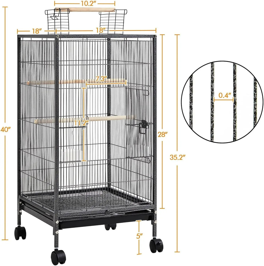 Bird Cage with Open Playtop, Perches, and Locking Wheels