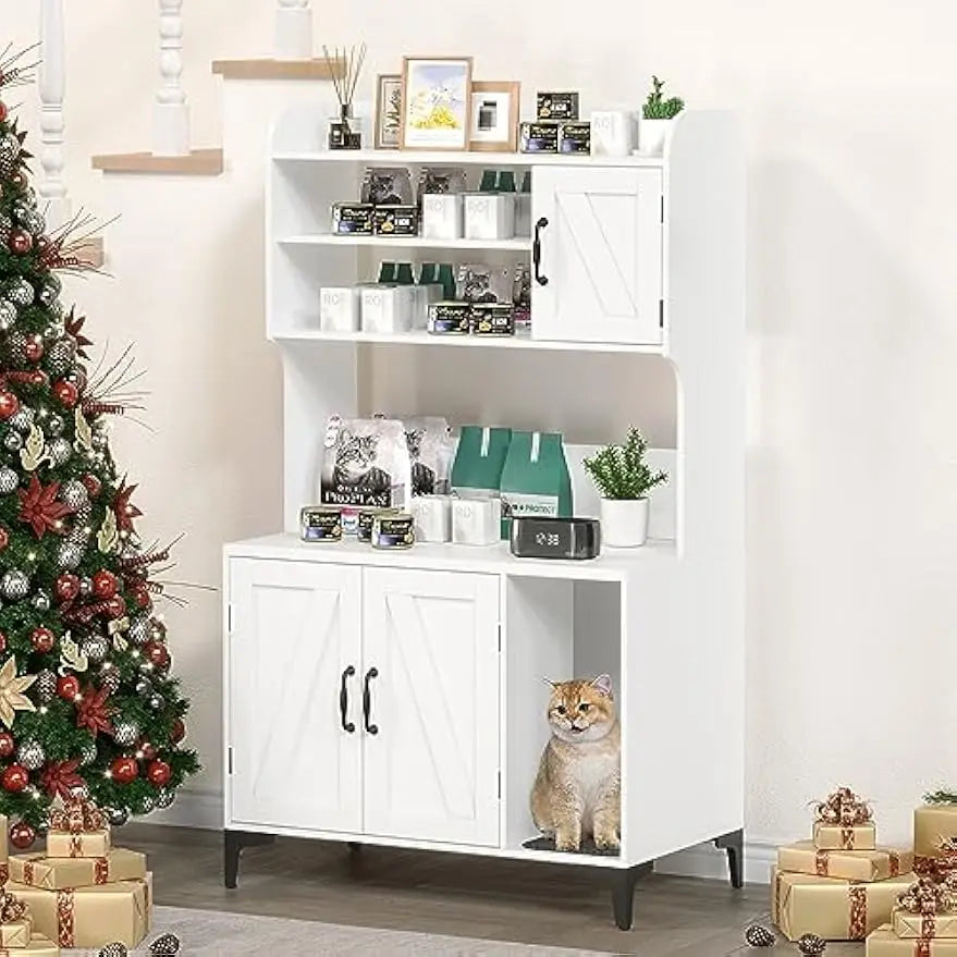 Hidden Cat Litter Box Enclosure with Storage and Dog-Resistant Design