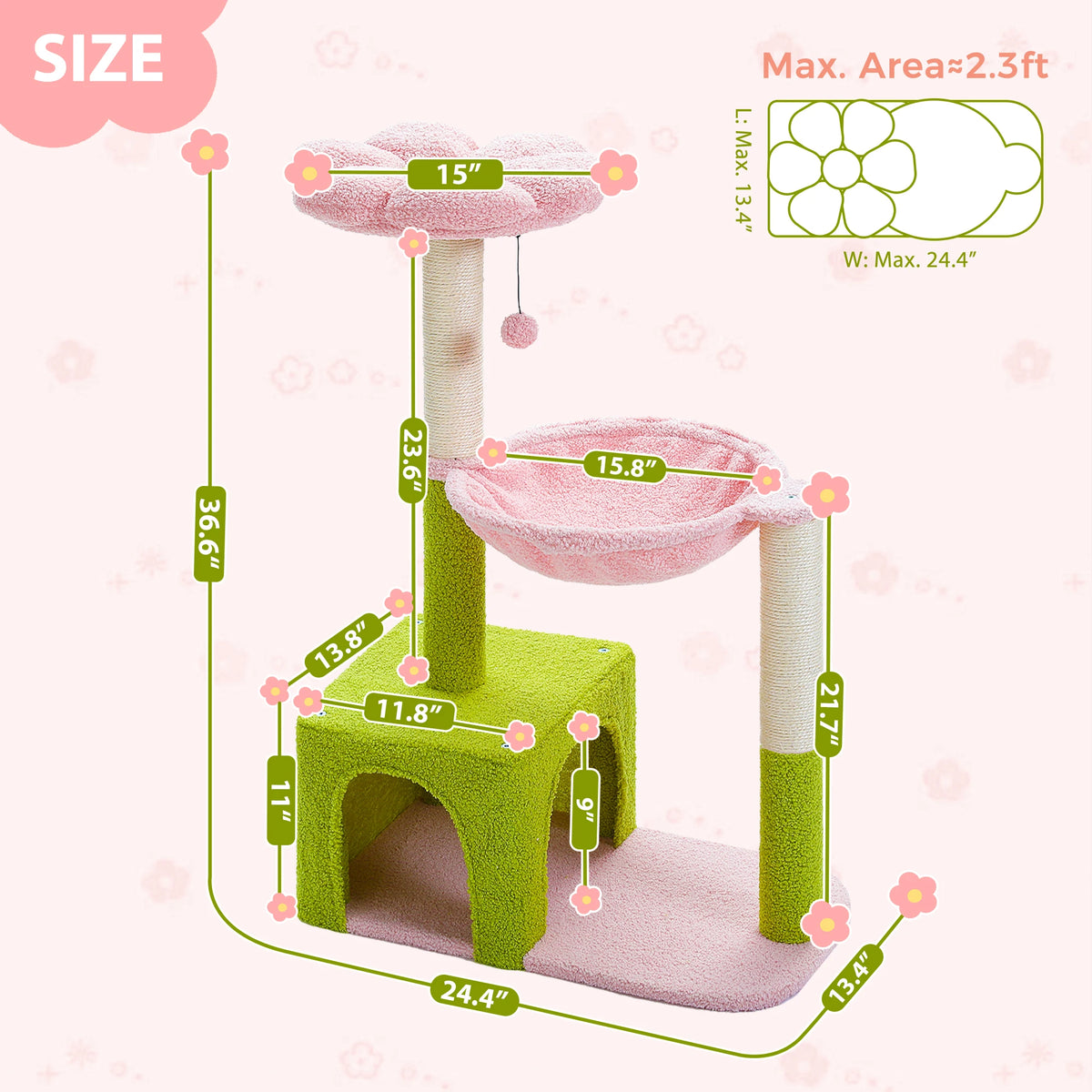 Flower-Shaped Cat Tower with Hammock, Condo, and Scratching Posts
