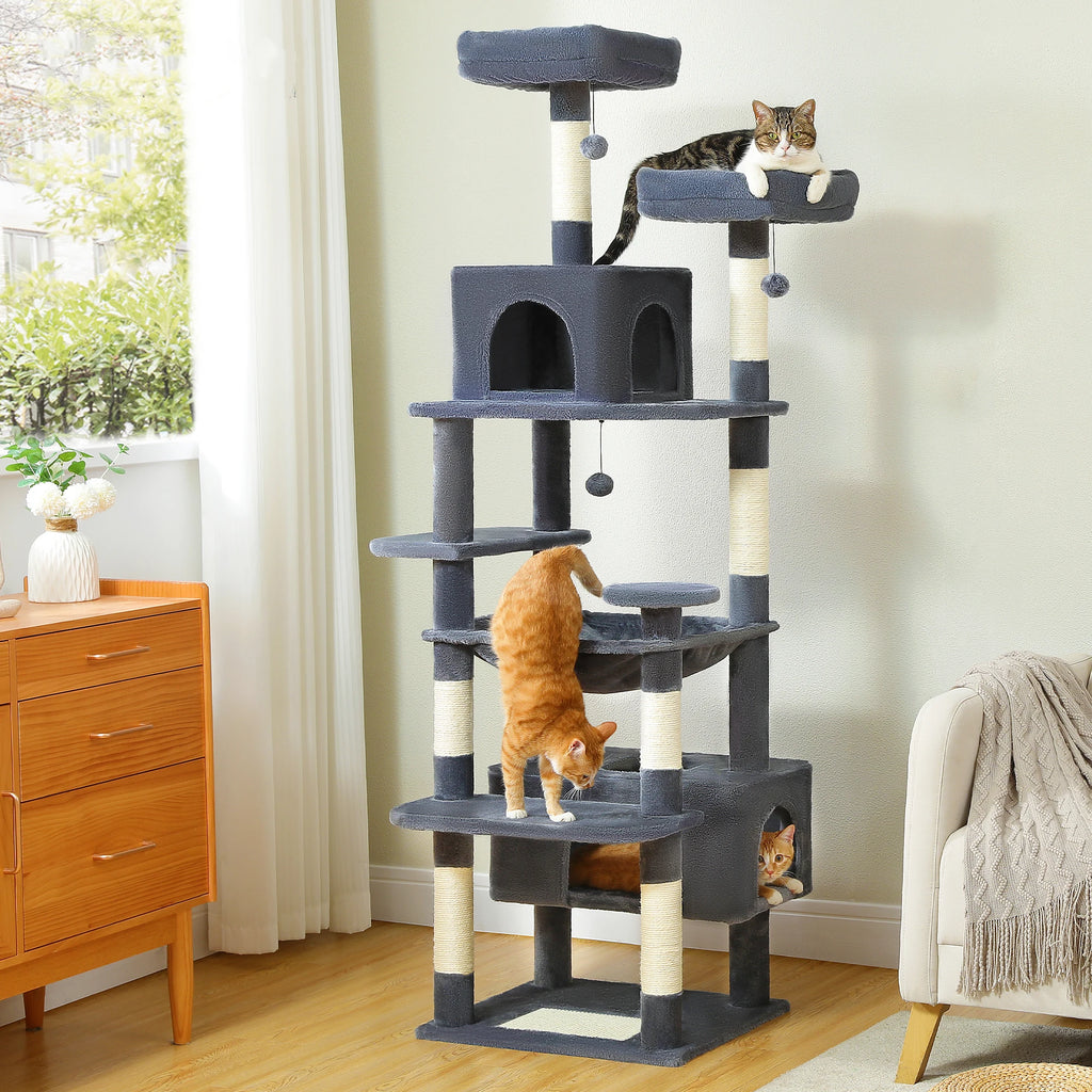 Multi-Level Cat Tower with Scratching Posts, Hammock, Condo, Perch, and Dangling Balls