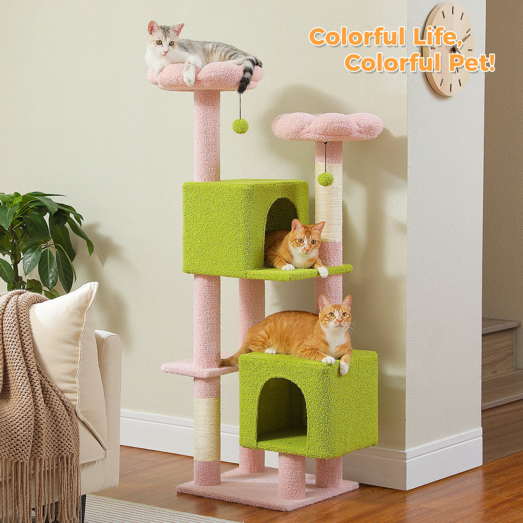 Indoor Cat Tower with Two Condos, Perches, and Scratching Posts